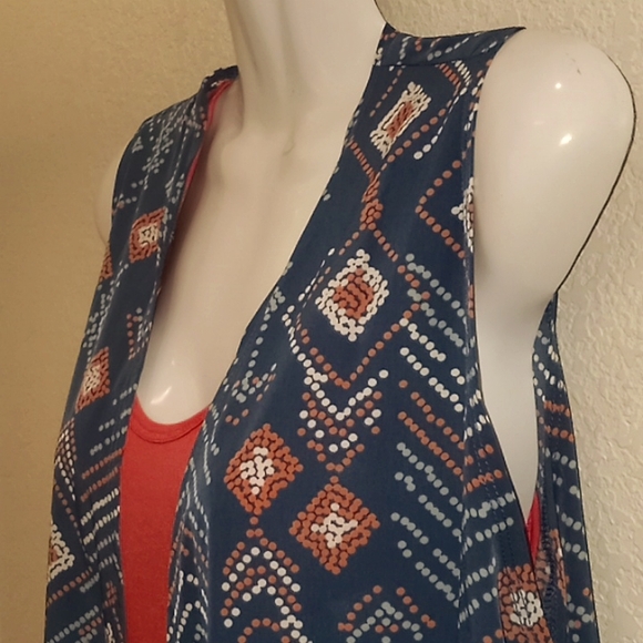 LulaRoe Joy Teal Abstract Print  Duster Vest - Picture 3 of 12